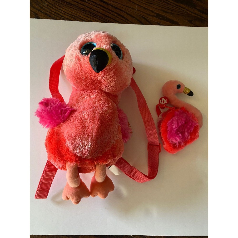 Ty Beanie Babies Ty Gear Gilda the Flamingo Backpack plush Zip Coin Purse Lot